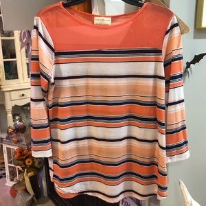 Bobbie Brooks Ladies Coral Striped 3/4 Sleeve Blouse Top